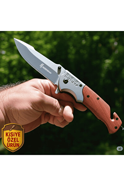 Tesbihane Browning Gül Ağacı Saplı Isme Özel Yazılı 9cr18mov Kalite Paslanmaz Çelik Avcı Ve Kamp Bıçağı