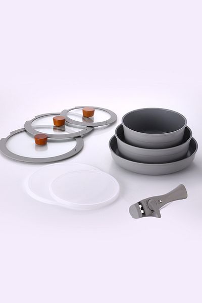 NEOFLAM Midas Gray 9-Piece Detachable Handle Nesting Induction Pot Pan Set