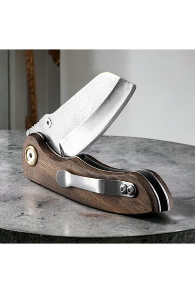 Tesbihane Afrika Sapelli Saplı Kilit Mekanizmalı Isme Özel Yazılı Dövme Çelikten Avcı Kamp Bıçağı - F112