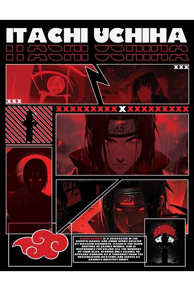 fame-stoned Μαύρο μπλουζάκι Naruto Itachi Uchiha Anime με στάμπα Unisex 100% βαμβάκι