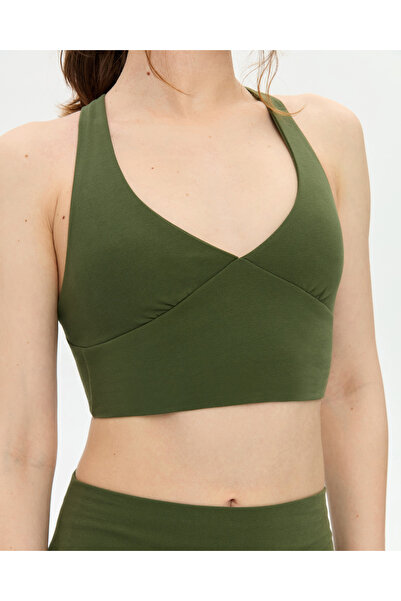 Ayma Active Khaki Organic Cotton Low-cut Cross Strap Halter Bustier