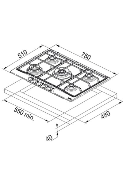 Franke 5 Gözlü, Çelik Ocak, Gaz Emniyetli, Döküm Izgaralı, Ocak, Fhtl 755 4g Tc Xs C Ino