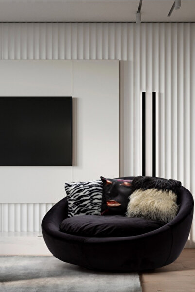 BOZKOÇHOME Ruby Yuvarlak 360° Döner Berjer Kadife Tekli Koltuk Modern Konforlu