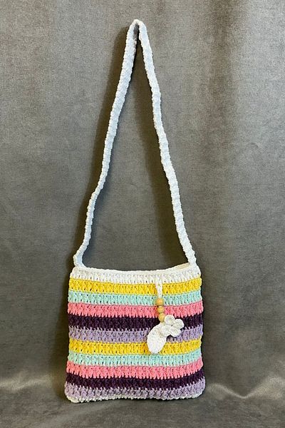 Uretti - Emine 9106 Hand Knitted Wooden Bead Detailed Colorful Striped Model Shoulder Bag