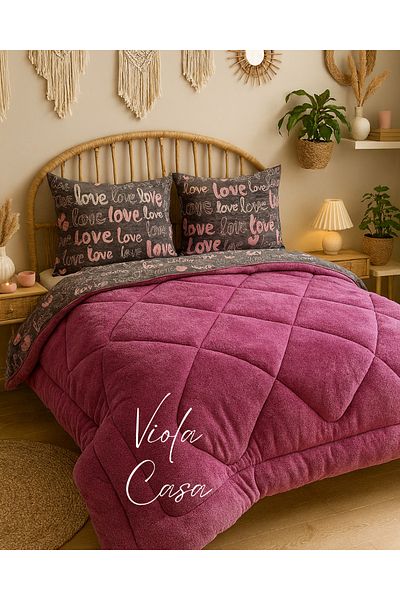 Violacasa Double Sided Welsoft Quilt Set Double Plum Love