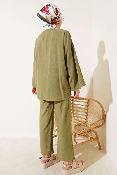 YILMAZBARMAZ Women's Linen Lace-Up Double Set