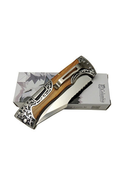Tesbihane Columbia Ceviz Ağacı Saplı Isme Özel Yazılı 9cr13mov Kalite Paslanmaz Çelik Avcı Ve Kamp Bıçağı