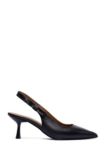 Derimod Women's Black Open Back Thin Heeled Leather Shoes 25Sfd132018