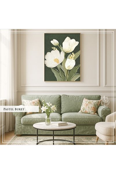 Tablomtr Masa decorativa cu cadru metalic imprimat digital cu sticla - buchet pastel