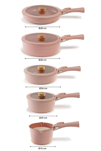 NEOFLAM Midas Pembe Ayrılabilen Saplı Iç Içe Geçebilen 11 Parça Tencere Seti