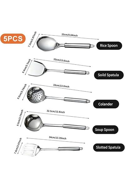 Chefline Stainless Steel Serving Utensils, 5 pcs Piece Durable & Elegant Utensil Kit for Everyday
