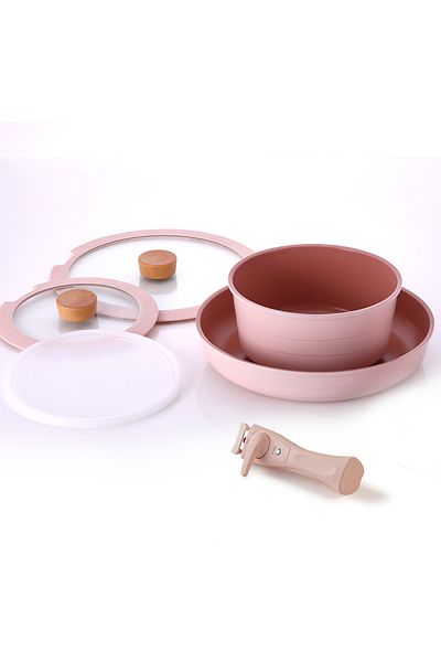 NEOFLAM Midas 6-Piece Pink Handle Detachable Cookware Set