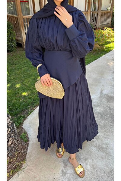 DEMET Valeria Krinkıl Asimetrik Bağlamalı Kraş Uzun Elbise