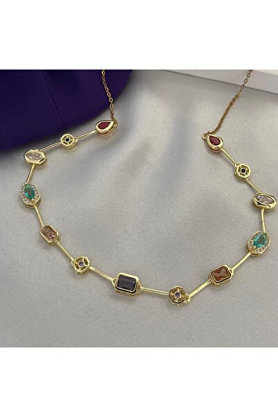 Violet Takı Zircon Stone 316L Tarnish Steel Half Round Fashion Necklace