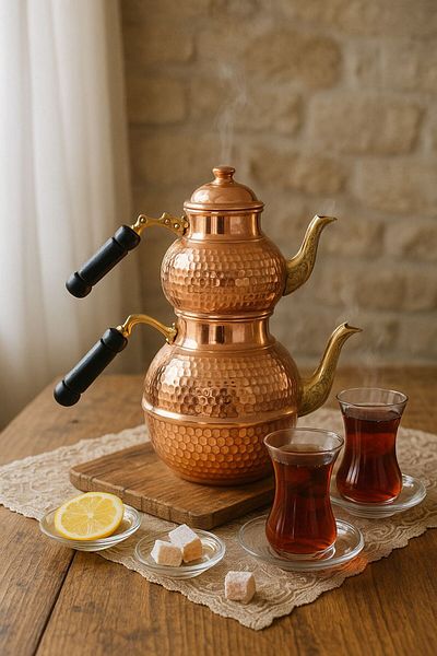 ANTEPSEPETİ Heavy Tea Pot with Copper Petekli̇