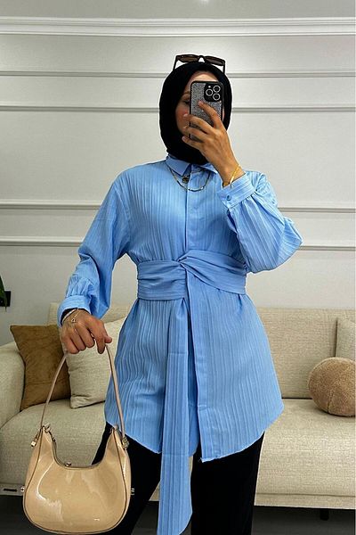 HİFADEN Γυναικείο μακρυμάνικο πουκάμισο Hijab με λεπτομέρεια ζώνης