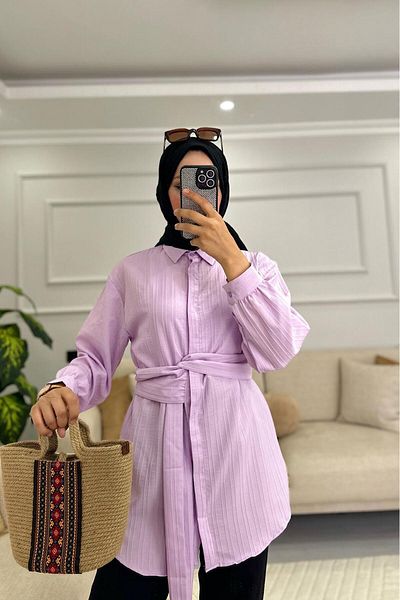 HİFADEN Γυναικείο μακρυμάνικο πουκάμισο Hijab με λεπτομέρεια ζώνης