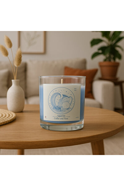 Homery Astrolojik Kova Burcu Özel Sedir Kokulu Turkuaz Dekoratif Mum