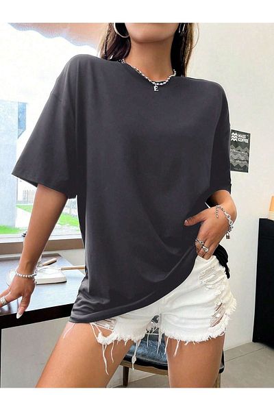 Sweetline Missing Butterfly Single Jersey T-Shirt - Smoked Printed Oversize Crew Neck T-Shirt