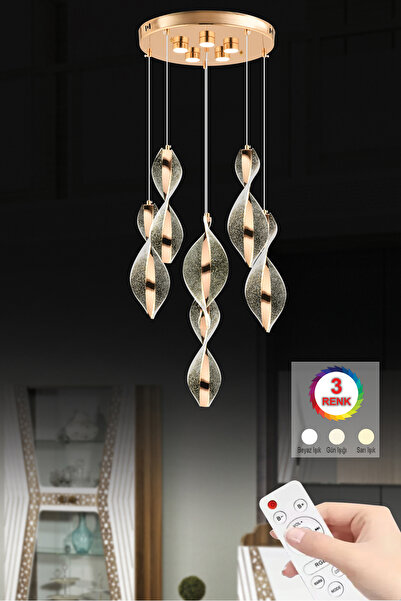 İstanbul Avize İstanbul Avize Mars 6'lı Gold Kumandalı 3 Renk Led Lüx Modern Ledli Avize