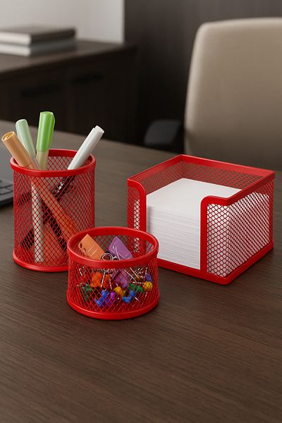Need Desktop Perforated 3-Piece Red Set Nd-1027