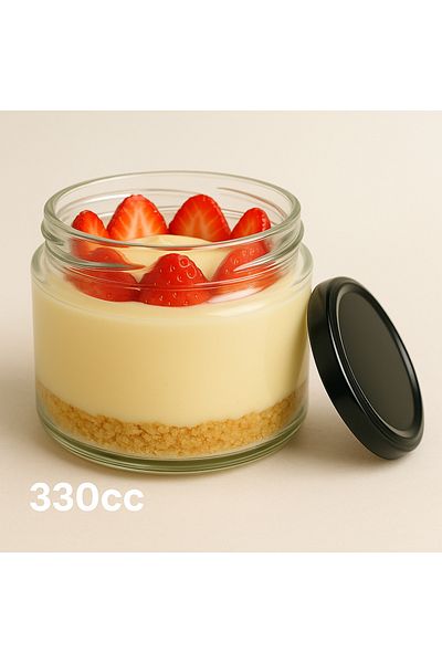 Massteelger Glass Jar 330 Cc Magnolia Honey Jam Dessert Jar with Black Lid
