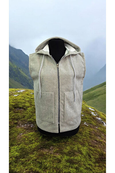 AHMERA Unisex Gray Regular Fit Hooded Cotton Curl Pattern Vest with Pockets