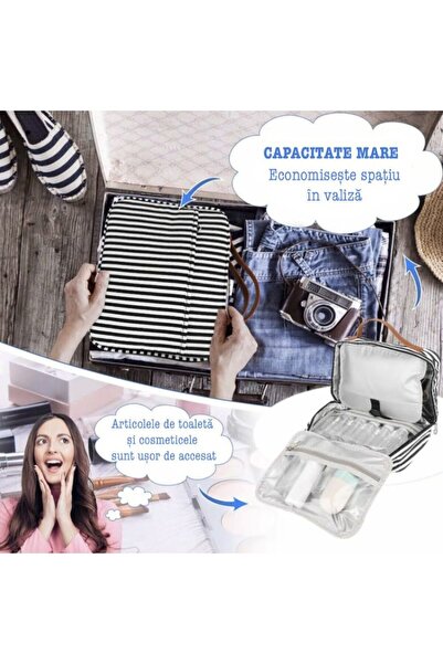 Quasar & Co. Set calatorie Quasar & Co.®, cu geanta cosmetice si 4 x recipiente dozatoare voiaj, negru-gri