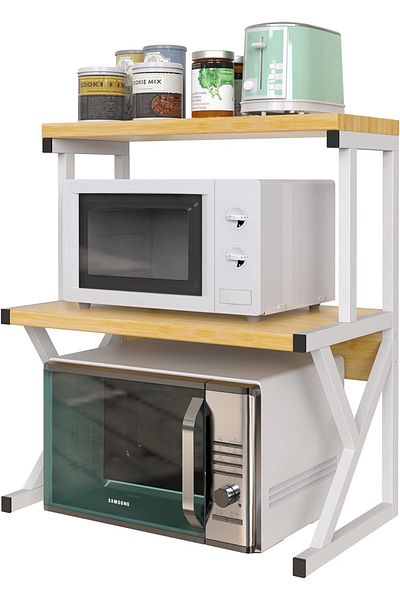 Quasar & Co. Universal Shelf ®, Microwave-safe, 2 Levels, 54x37x68.5cm, wood/metal, white