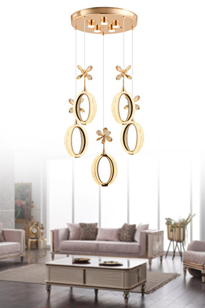İstanbul Avize İstanbul Avize Zeus 5'li Gold Kumandalı 3 Renk Ledli Modern Led Avize