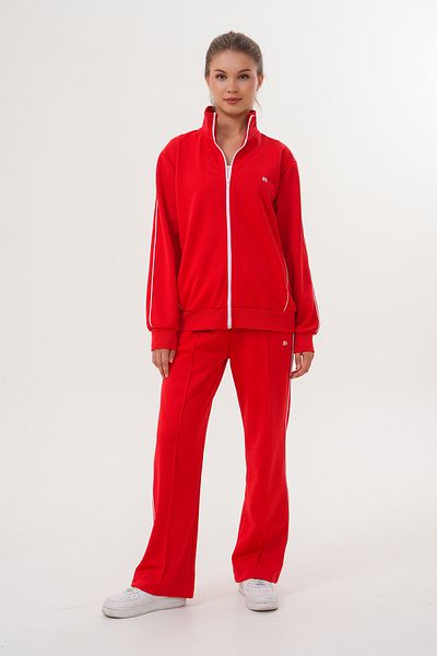 Basics&More Women's Red Full Zipper Stripe Tracksuit Set – Comfortable and Stylish Sport Style