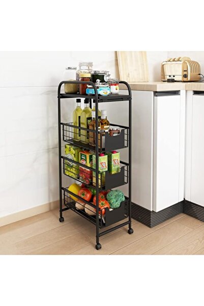 Quasar & Co. Quasar & Co. universal storage shelf, with wheels, 4 shelves, rectangular, 24x36x85 cm, metal, black