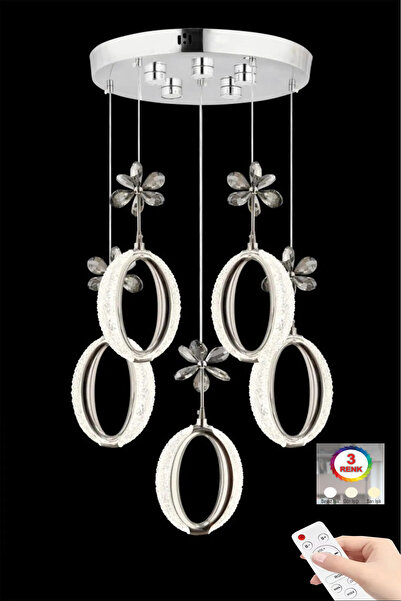 İstanbul Avize İstanbul Avize Zeus 5'lı Gümüş Kumandalı 3 Renk Ledli Modern Led Avize