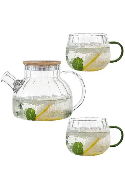 Quasar & Co. 2-Cup Kettle Set, With Filter And Lid, 950 Ml/2x400 Ml, Borosilicate Glass/Bamboo