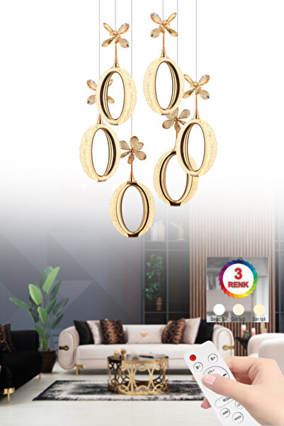 İstanbul Avize İstanbul Avize Zeus 6'lı Gold Kumandalı 3 Renk Ledli Modern Led Avize