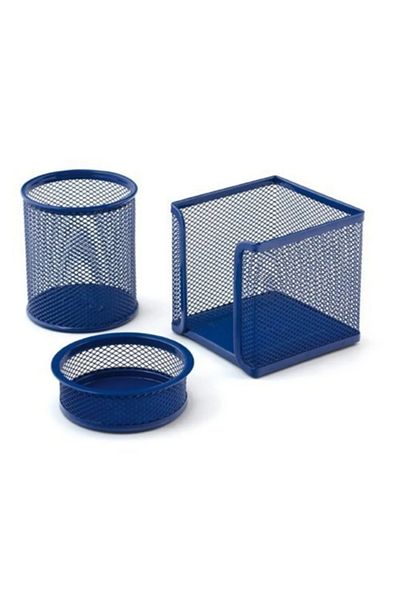 Need Desktop Perforated 3-Piece Navy Blue Pen Holder Set Nd-1018