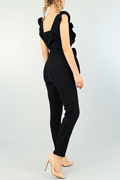 vuvutasarım Yeni Sezon Scuba Krep Kadın Fırfır Tasarımlı Kare Yaka Kuşaklı Tulum Emr-106