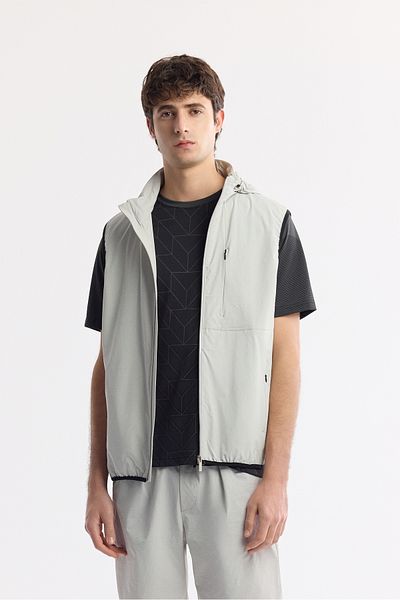Avva Hooded Zippered Stand Collar Vest for Men's Stone Comfort Fit Collar A51Y6552