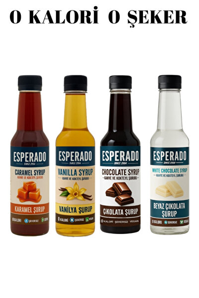 ESPERADO Şekersiz ( Sugar Free) - Vanilya * Karamel * Beyaz Çikolata * Çikolata 4 Lü Set 250 ml X 4 Ad.
