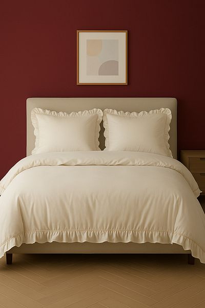 GARDEN ROOM طقم غطاء لحاف قطني مزدوج مع كشكشة إكرو