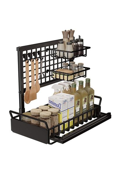 Quasar & Co. Universal Shelf, Tiered, 3 Compartments, 36.5x27x37.5 Cm, Metal, Black