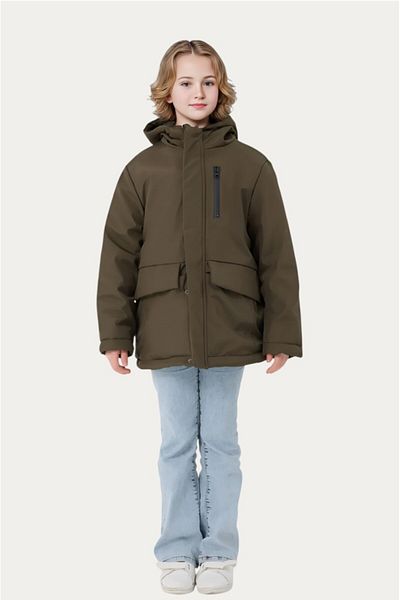 Firststops Sports Girl's Khaki Fur Water and Windproof Hooded 3 Coat Parka