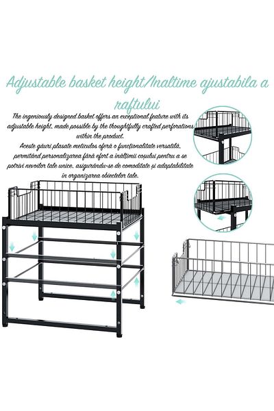 Quasar & Co. Storage Shelf, 2 Compartments, Sliding, Multifunctional, Tiered, 35x28x31cm, Metal, Black
