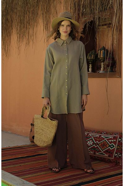 Fatma Atasoy Ironed Brown Linen Trousers