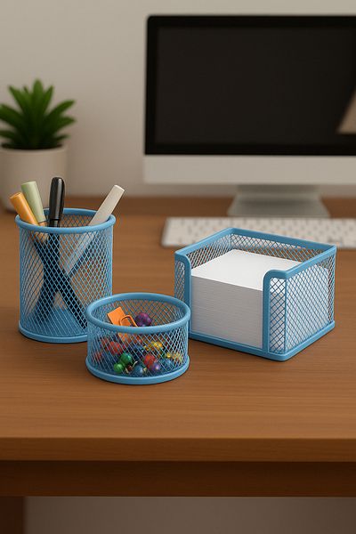 Need Desktop Perforated 3-Piece Blue Pen Holder Set Nd-1003