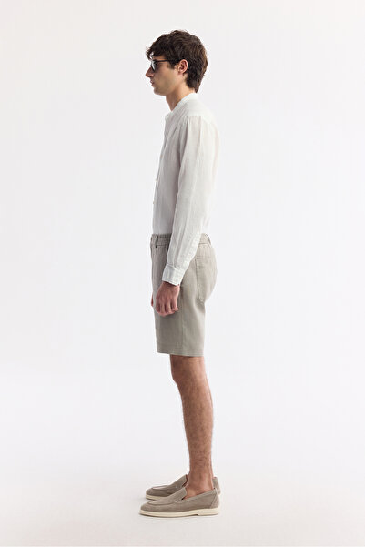 Avva Erkek Gri Beli Lastikli %100 Keten Relaxed Fit Şort B003732