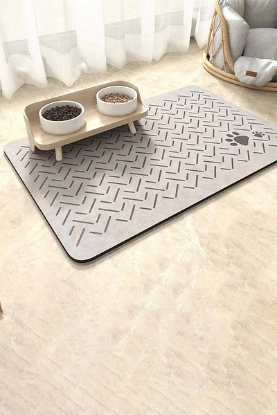 MatGo Paw Pet Feeding Mat Line Paw Waterproof Non-Slip Cream Cat Dog Food Mat 50x70cm