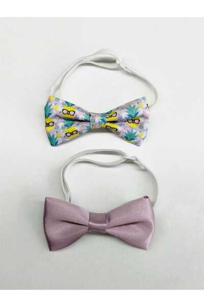 GallanD Plain Patterned Children's Bow Tie Set of 2 Birthday Wedding Special Day Practical Elastic Single Bow Tie