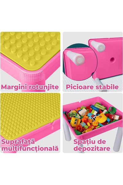 Pitikot Set Masa cu 2 Scaune pentru copii Pitikot®, pentru diferite activitati, joaca sau luat masa, Roz