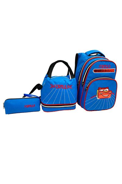 LUGMO Set de cutie de prânz și suport pentru stilou pentru rucsac pentru școala primară Formula Blue